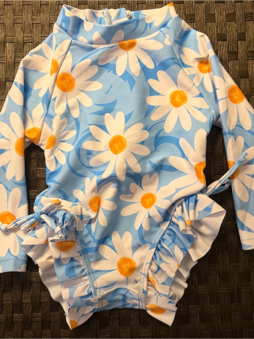 Kids Long Sleeve Daisy Rash Guard Swimsuit - Blue